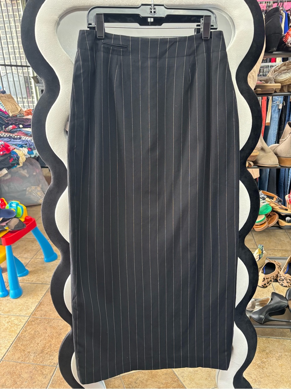 Apostrophe Black Pinstripe Pencil Skirt